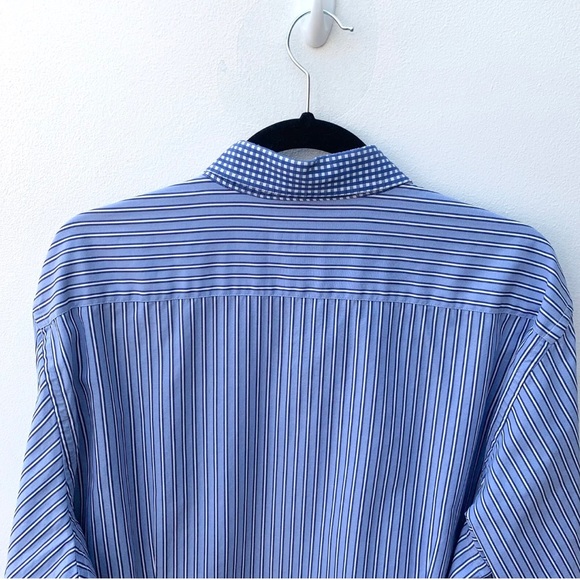 Etro Men's Size 44 Blue White Vertical Stripe Contracting Cuff Button Down Shirt - Picture 7 of 10